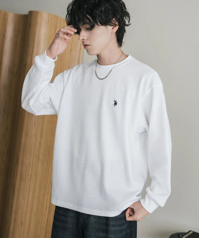 U.S. POLO ASSN. / 刺繡格紋圓領長袖T恤（日本聯名限定）