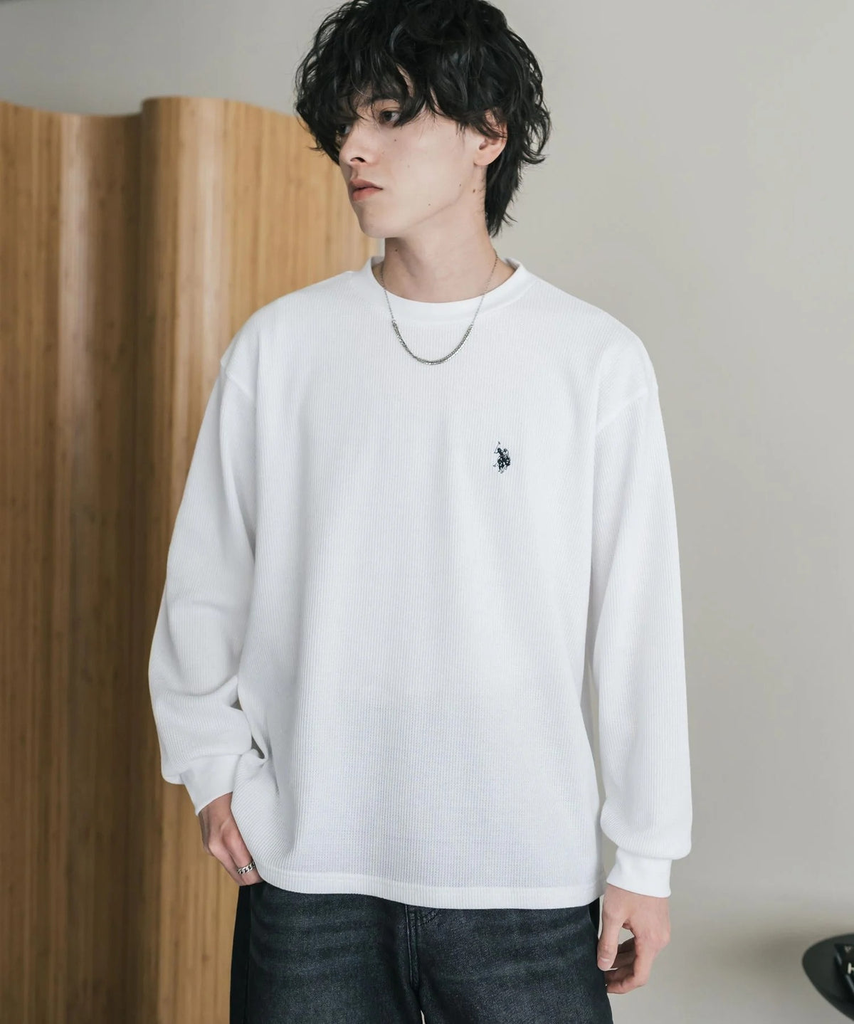 U.S. POLO ASSN. / 刺繡格紋圓領長袖T恤（日本聯名限定）