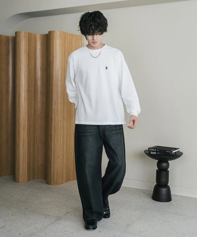 U.S. POLO ASSN. / 刺繡格紋圓領長袖T恤（日本聯名限定）