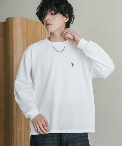 U.S. POLO ASSN. / 刺繡格紋圓領長袖T恤（日本聯名限定）