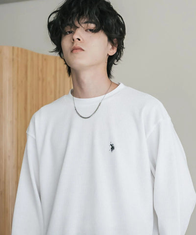 U.S. POLO ASSN. / 刺繡格紋圓領長袖T恤（日本聯名限定）