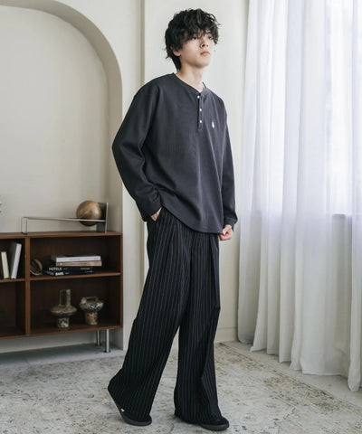 U.S. POLO ASSN. / 刺繡格紋 亨利領長袖T恤（日本聯名限定）