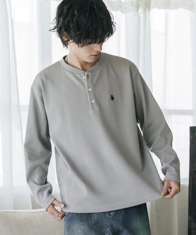 U.S. POLO ASSN. / 刺繡格紋 亨利領長袖T恤（日本聯名限定）