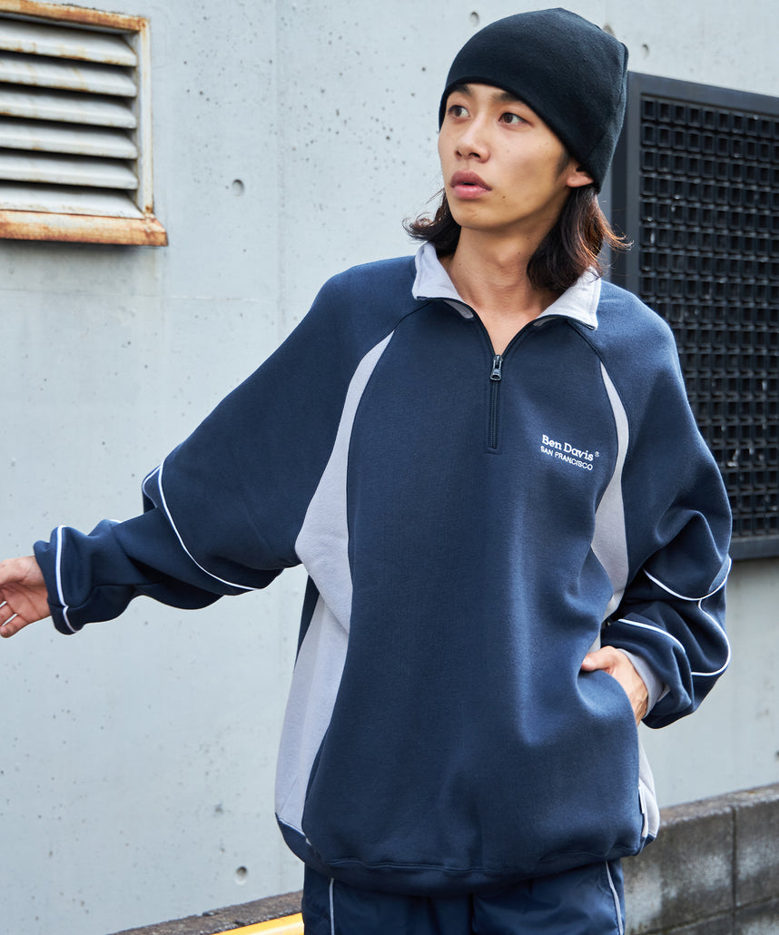 現貨供應，灰藍M，BEN DAVIS PIPING HALF ZIP SWEAT / Y2K立領衫
