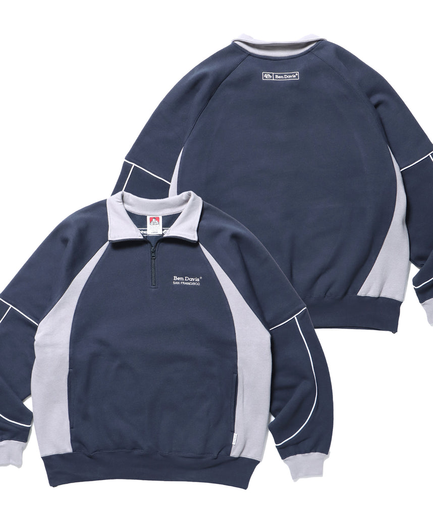 現貨供應，灰藍M，BEN DAVIS PIPING HALF ZIP SWEAT / Y2K立領衫