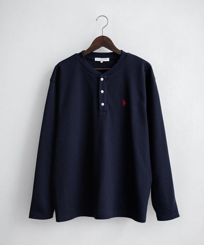 U.S. POLO ASSN. / 刺繡格紋 亨利領長袖T恤（日本聯名限定）