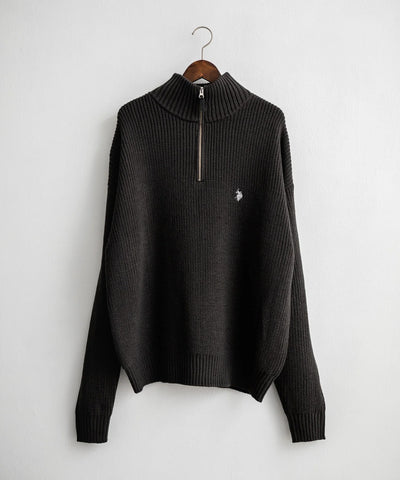 U.S. POLO ASSN.  / 寬鬆畦編刺繡 半拉鍊針織衫（日本聯名限定）