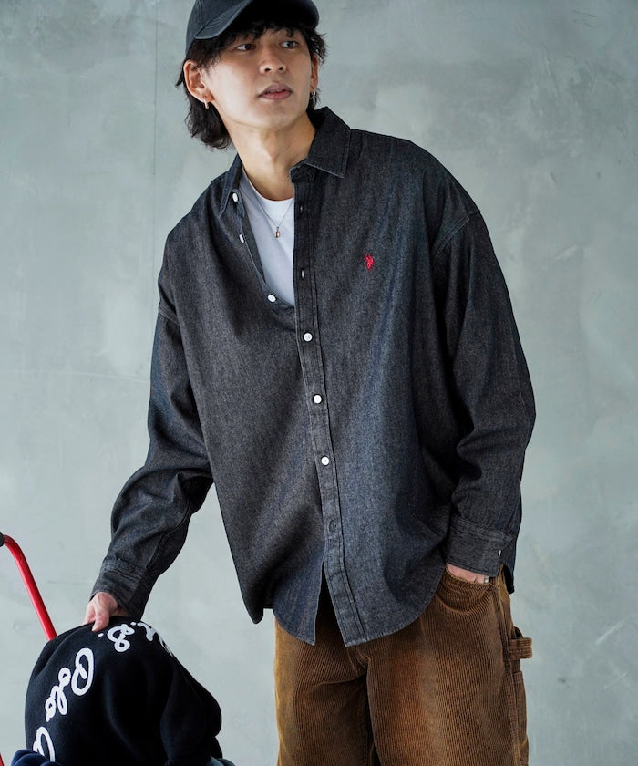 U.S. POLO ASSN. / 刺繡寬版丹寧襯衫