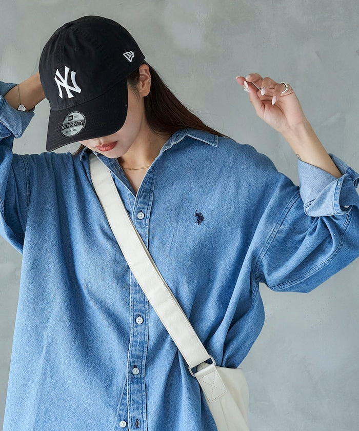 U.S. POLO ASSN. / 刺繡寬版丹寧襯衫