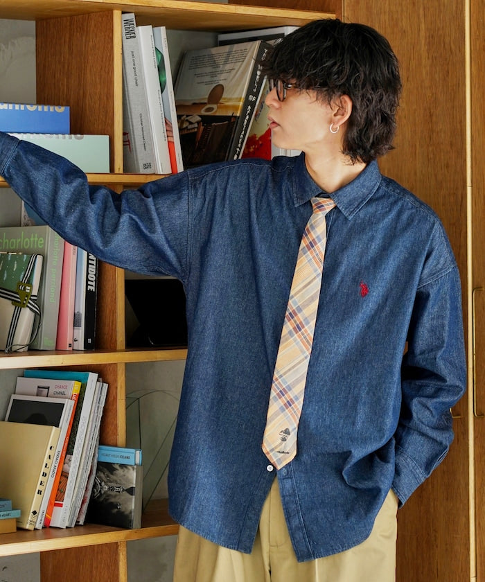 U.S. POLO ASSN. / 刺繡寬版丹寧襯衫