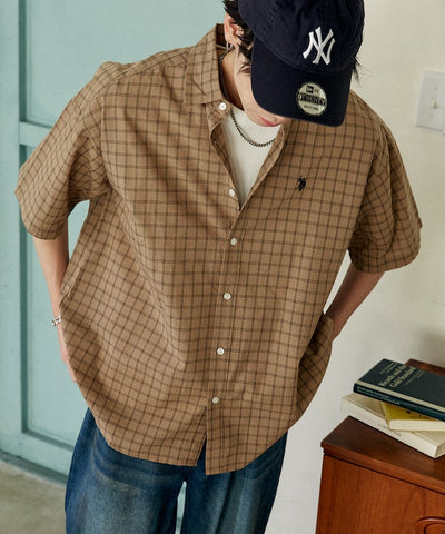 U.S. POLO ASSN. / 刺繡格紋 短袖襯衫