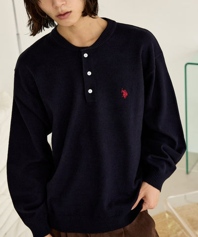 U.S. POLO ASSN. × PUBLUX / 單點刺繡亨利領針織衫（日本聯名限定）