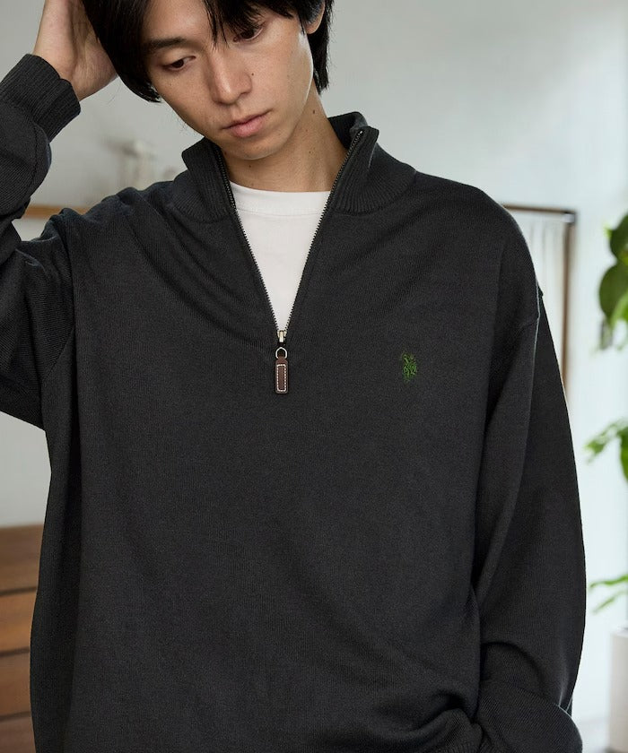 U.S. POLO ASSN. × PUBLUX / 刺繡半拉鍊針織衫（日本聯名限定）