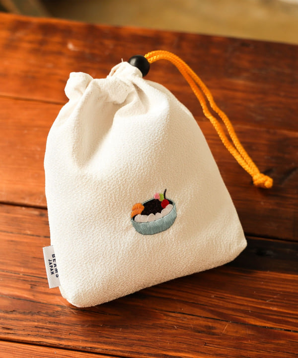 BEAMS JAPAN / 和菓子刺繡縮緬束口袋
