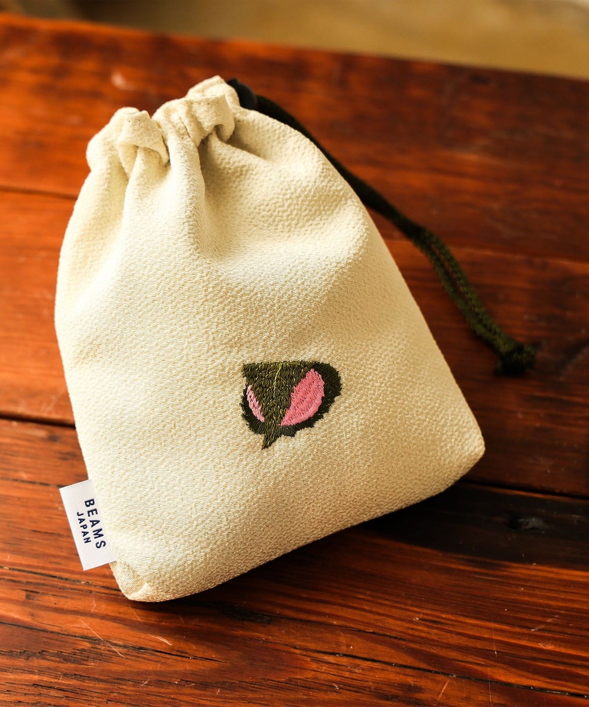 BEAMS JAPAN / 和菓子刺繡縮緬束口袋