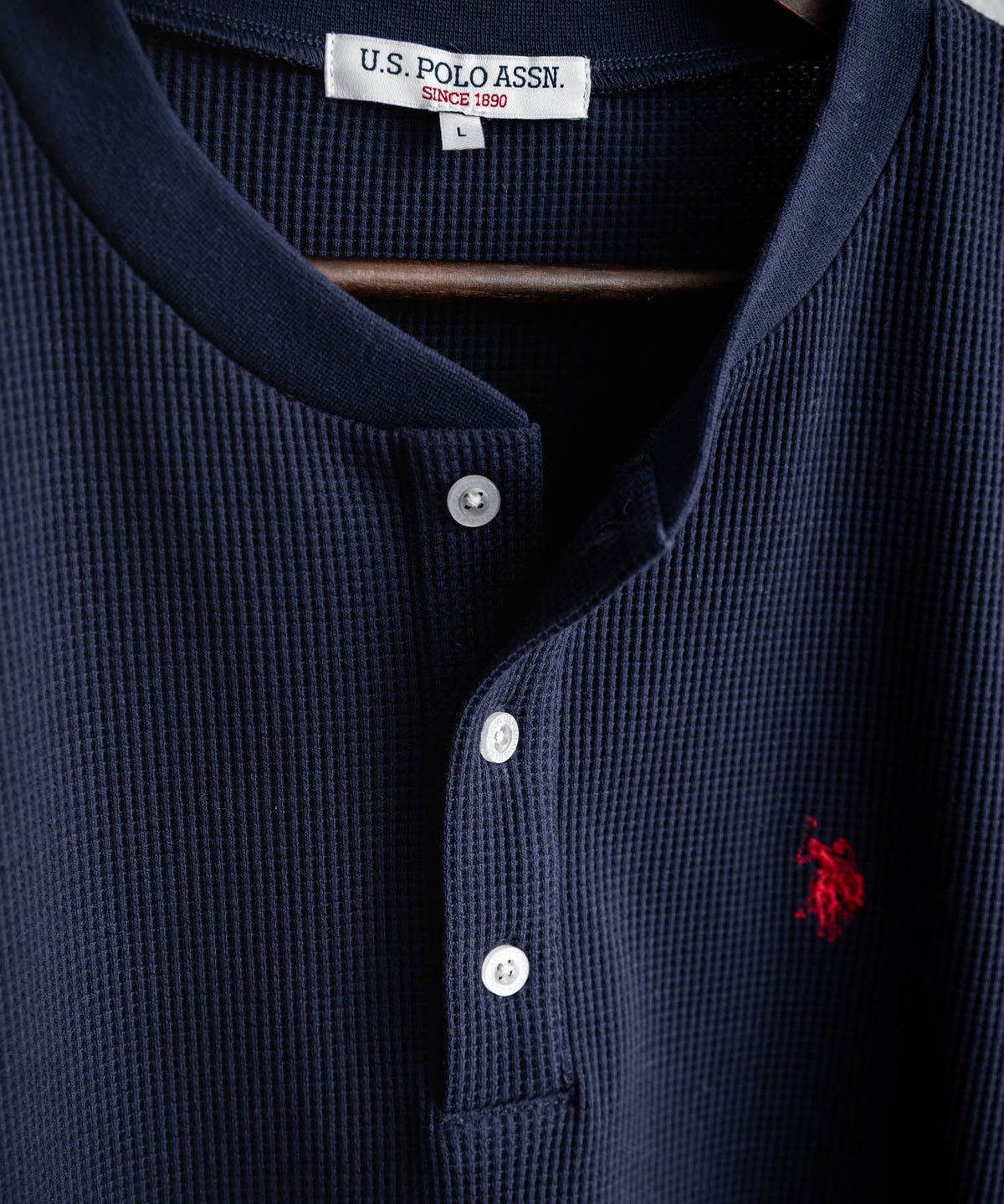 U.S. POLO ASSN. / 刺繡格紋 亨利領長袖T恤（日本聯名限定）