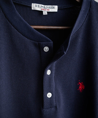 U.S. POLO ASSN. / 刺繡格紋 亨利領長袖T恤（日本聯名限定）