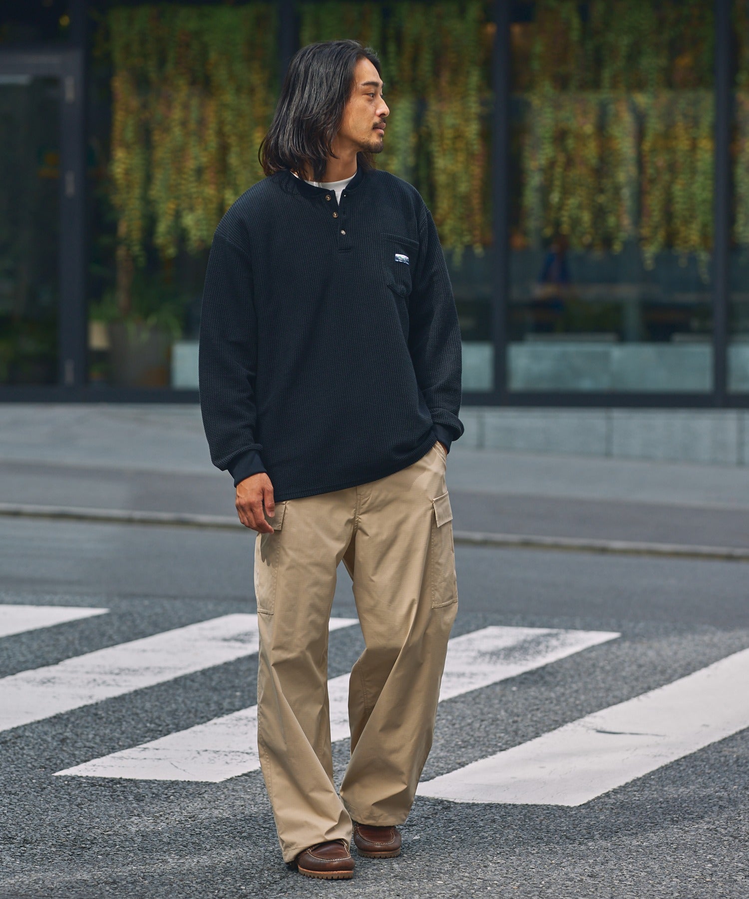 THE CRAFT CREW PRODUCTS / 抗菌 華夫格 亨利領 長袖T恤