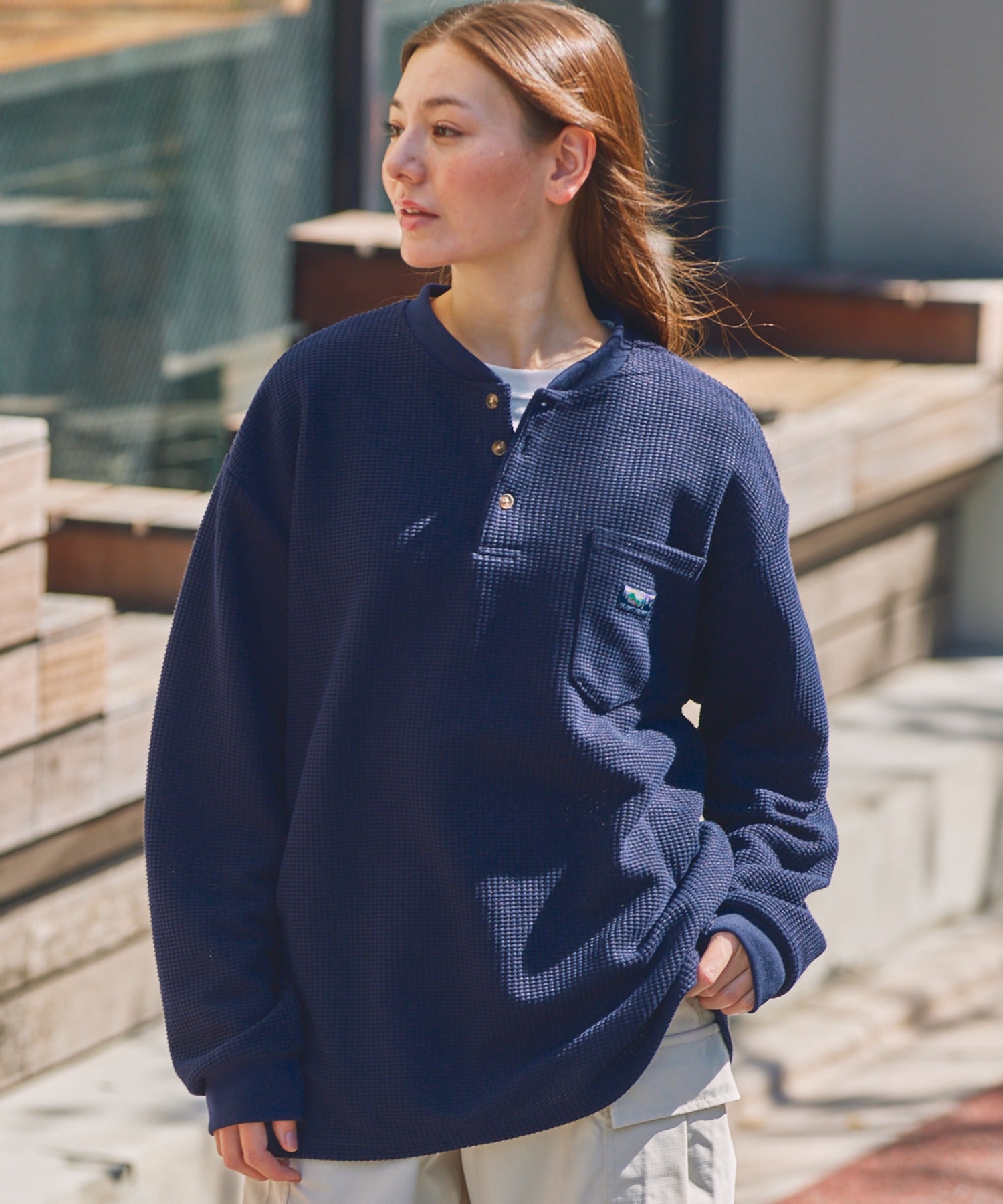 THE CRAFT CREW PRODUCTS / 抗菌 華夫格 亨利領 長袖T恤