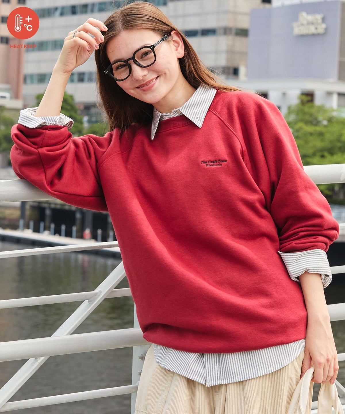 THE CRAFT CREW PRODUCTS / 內刷毛 插肩袖 圓領衫（LOGO刺繡．抽繩下擺）