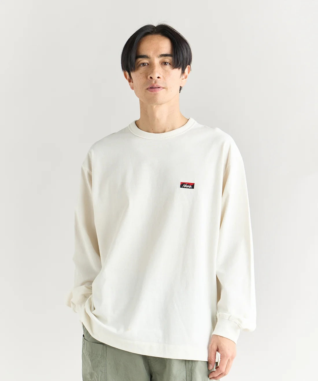 NANGA / ECO HYBRID BOX LOGO EMBROIDERY L/S TEE(UNISEX) 再生棉方形LOGO刺繡長袖T恤