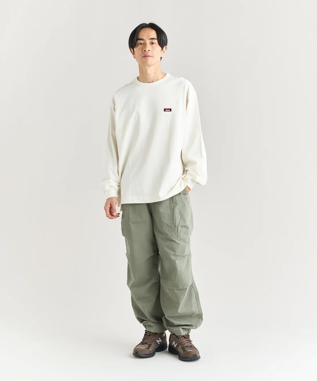 NANGA / ECO HYBRID BOX LOGO EMBROIDERY L/S TEE(UNISEX) 再生棉方形LOGO刺繡長袖T恤