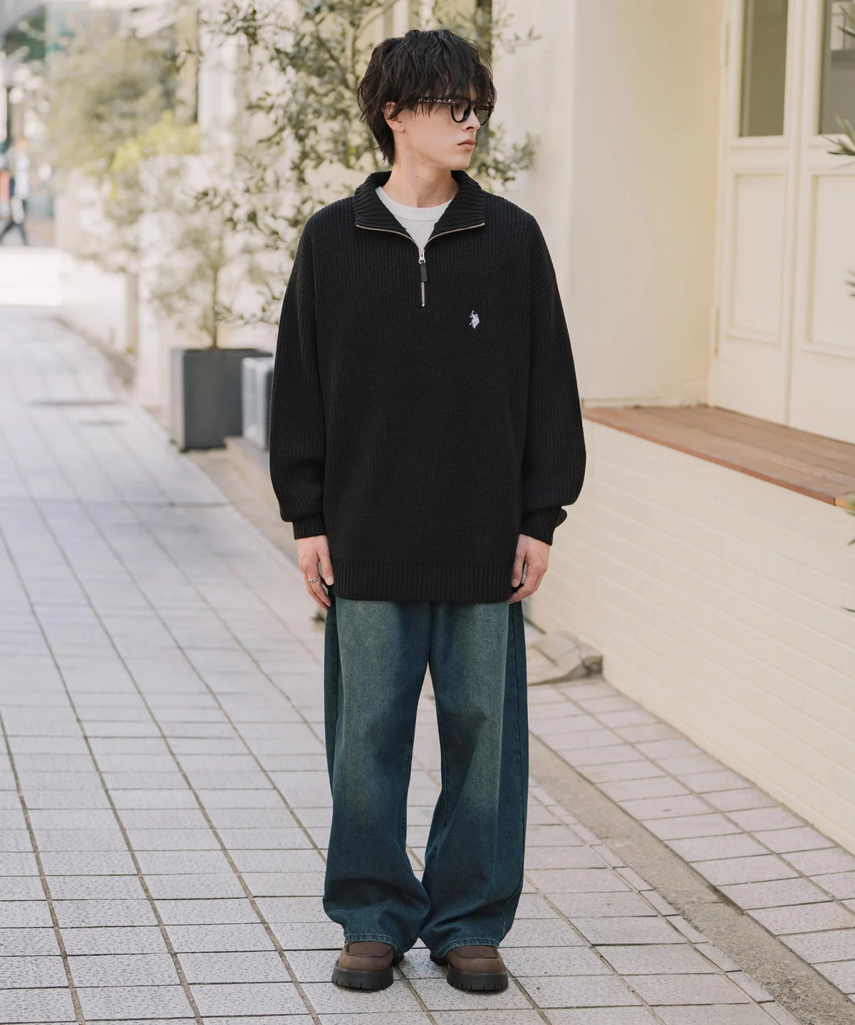 U.S. POLO ASSN.  / 寬鬆畦編刺繡 半拉鍊針織衫（日本聯名限定）