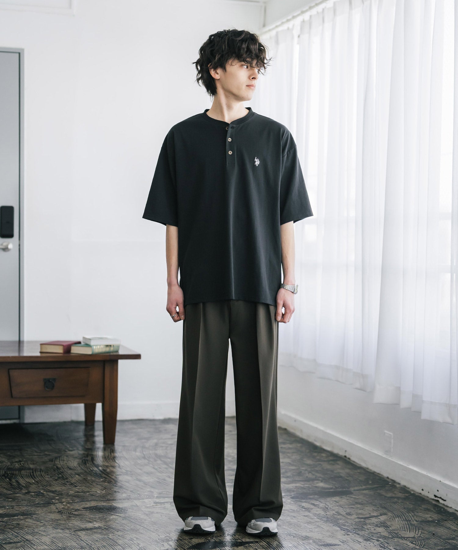U.S. POLO ASSN. / 刺繡亨利領短袖T恤