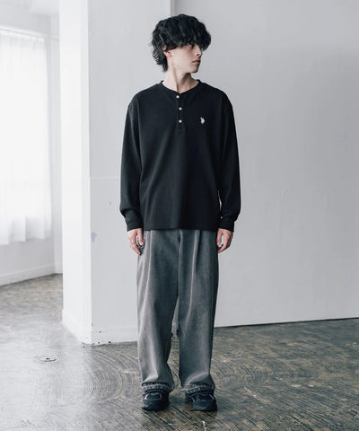 U.S. POLO ASSN. / 刺繡格紋 亨利領長袖T恤（日本聯名限定）