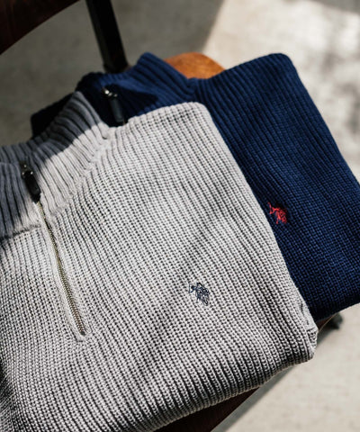 U.S. POLO ASSN.  / 寬鬆畦編刺繡 半拉鍊針織衫（日本聯名限定）