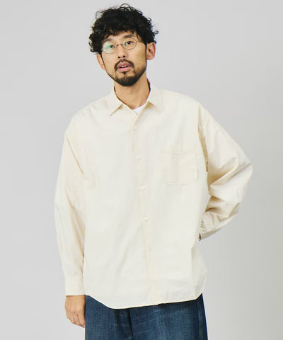 HINSON／日本聯名限定 寬鬆版素色領平織長袖襯衫
