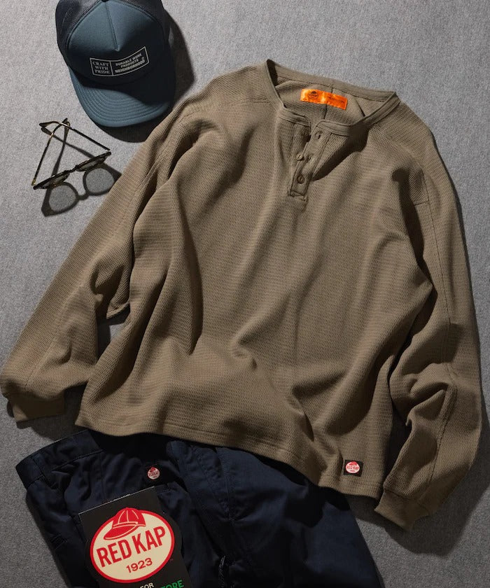 RED KAP × FREAK'S STORE / 日本聯名限定 亨利領 華夫格 長袖T恤