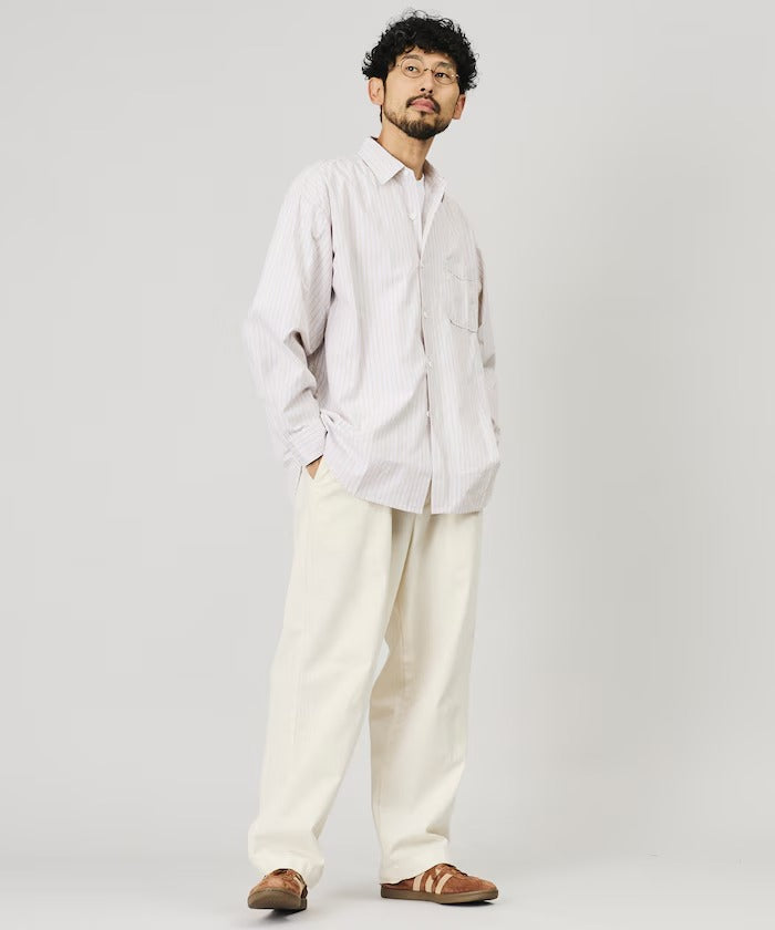 HINSON／日本聯名限定 寬鬆版素色領平織長袖襯衫