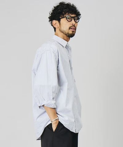 HINSON／日本聯名限定 寬鬆版素色領平織長袖襯衫