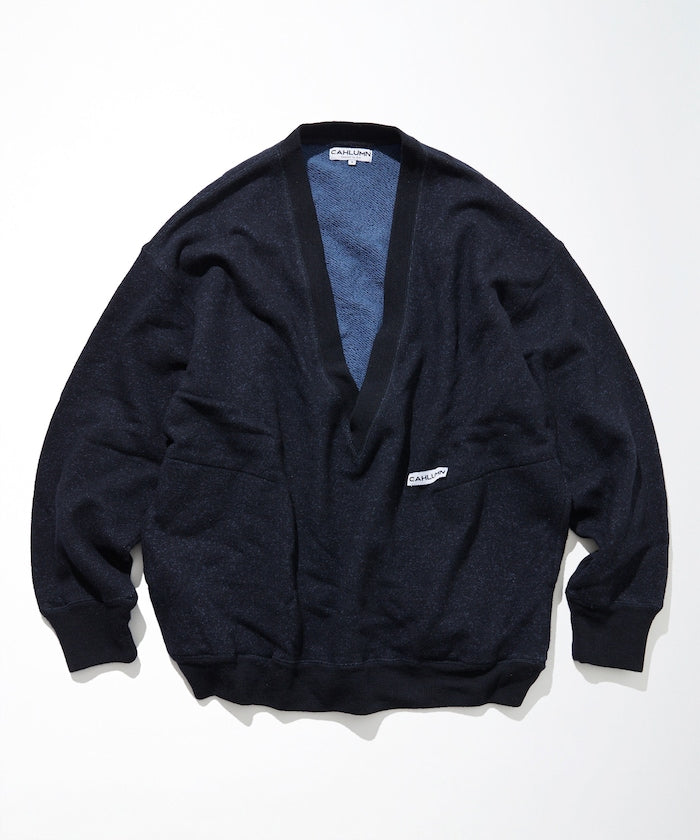 CAHLUMN Merino Wool＋Cotton Loop Back V-neck Sweatshirt / 雙材質 V領衫