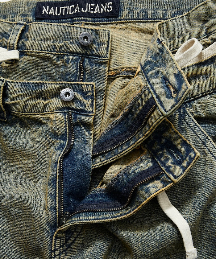 NAUTICA Double Waist Distressed Baggy Curve Denim / 牛仔褲