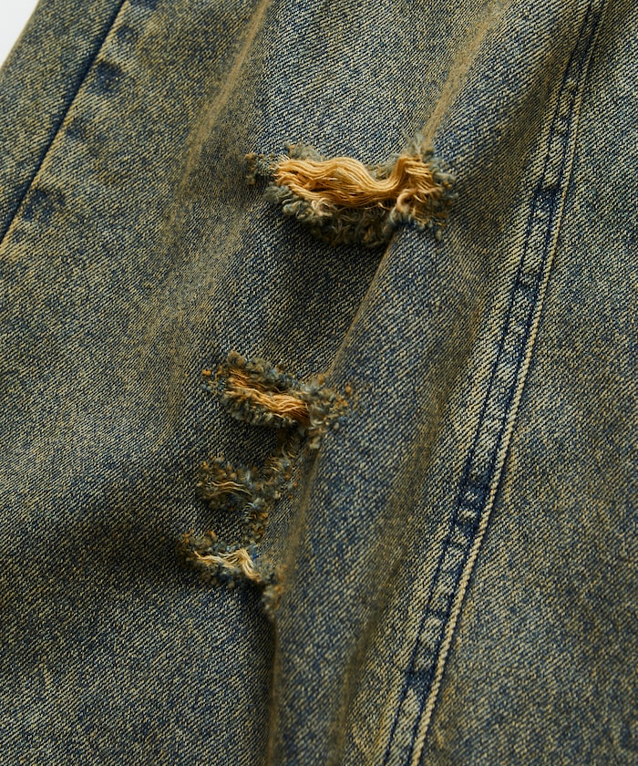 NAUTICA Double Waist Distressed Baggy Curve Denim / 牛仔褲