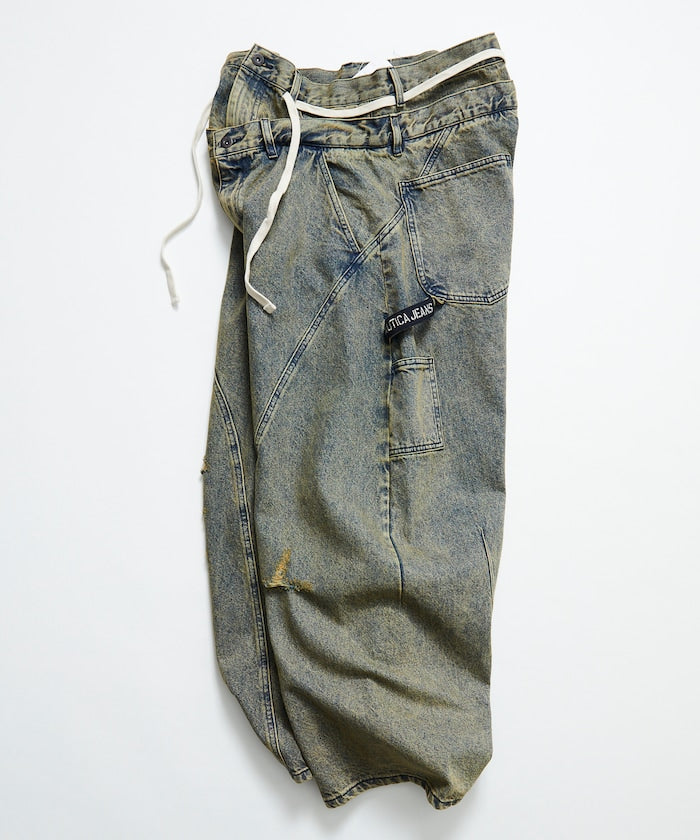 NAUTICA Double Waist Distressed Baggy Curve Denim / 牛仔褲