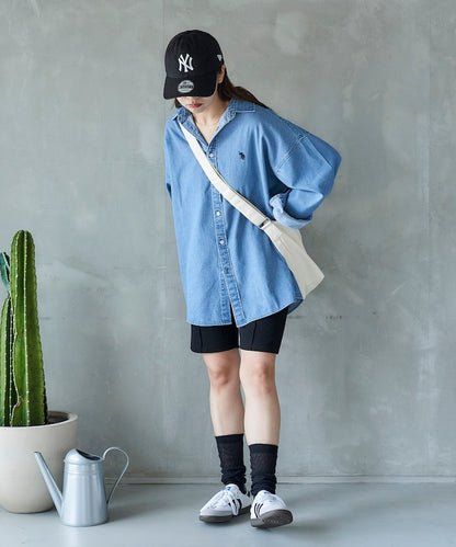 U.S. POLO ASSN. / 刺繡寬版丹寧襯衫