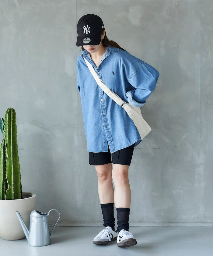 U.S. POLO ASSN. / 刺繡寬版丹寧襯衫