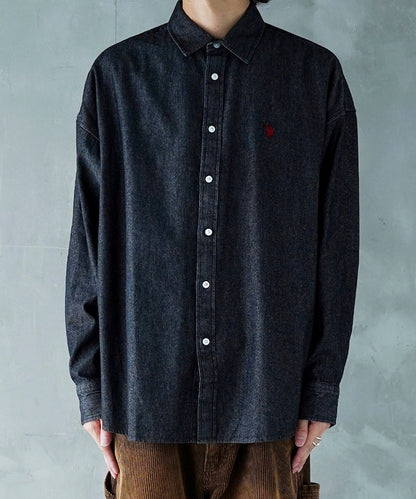 U.S. POLO ASSN. / 刺繡寬版丹寧襯衫