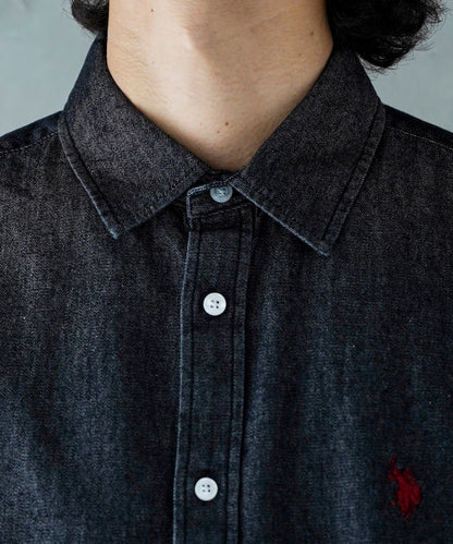 U.S. POLO ASSN. / 刺繡寬版丹寧襯衫