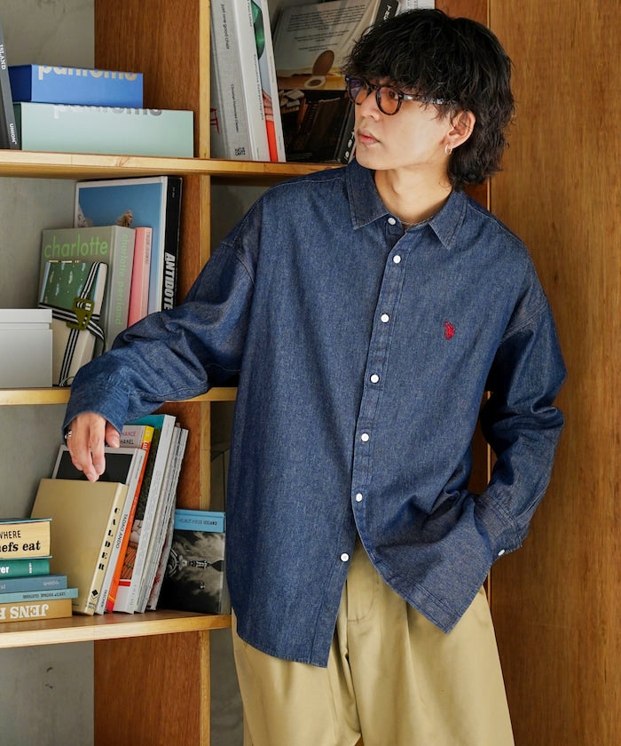 U.S. POLO ASSN. / 刺繡寬版丹寧襯衫