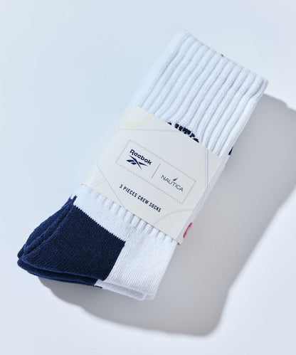 NAUTICA X REEBOK / 三入刺繡運動中筒襪組