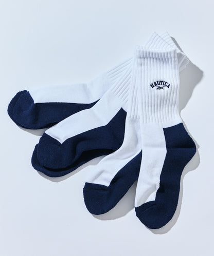 NAUTICA X REEBOK / 三入刺繡運動中筒襪組