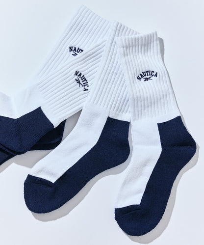 NAUTICA X REEBOK / 三入刺繡運動中筒襪組
