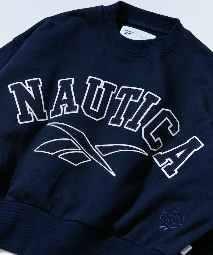 NAUTICA X REEBOK / 弧形LOGO落肩短版 圓領衫 (女生)