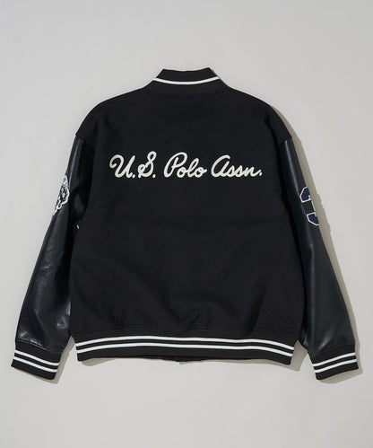 U.S. POLO ASSN. / 合成皮革拼接經典棒球外套