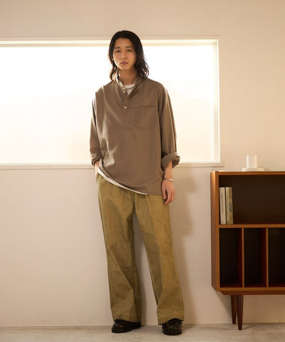 FREAK'S STORE / 亞麻混紡 半開襟 立領襯衫