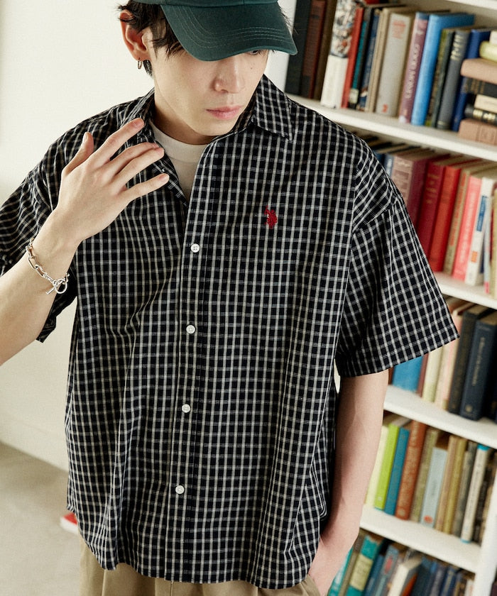 U.S. POLO ASSN. / 刺繡格紋 短袖襯衫